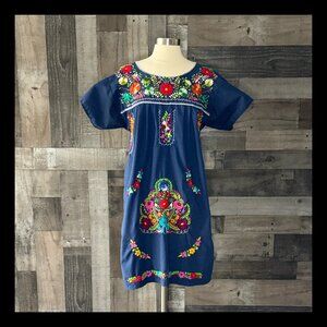Blue fiesta dress large floral embroidery western coastal cowgirl resortwear